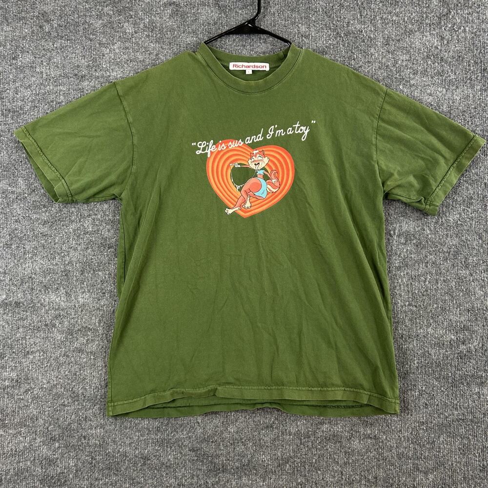 Richardson Shirt Men Large Candy Chipmunk Cartoon Graphic Tee Green Streetwear